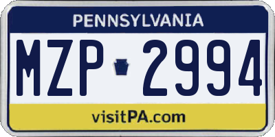 PA license plate MZP2994