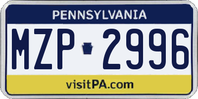 PA license plate MZP2996