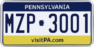 PA license plate MZP3001