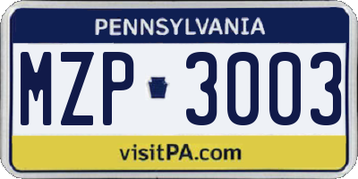 PA license plate MZP3003