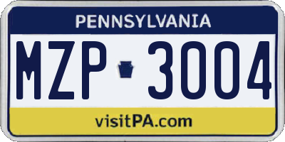 PA license plate MZP3004