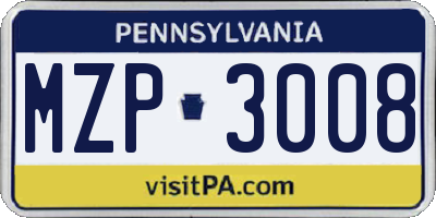PA license plate MZP3008