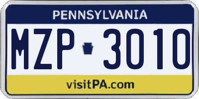 PA license plate MZP3010