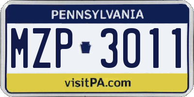 PA license plate MZP3011