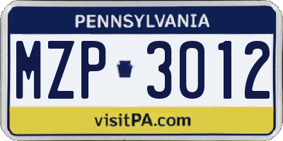 PA license plate MZP3012