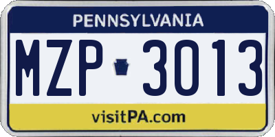PA license plate MZP3013