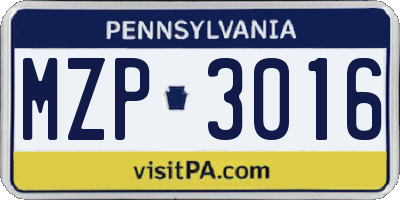 PA license plate MZP3016