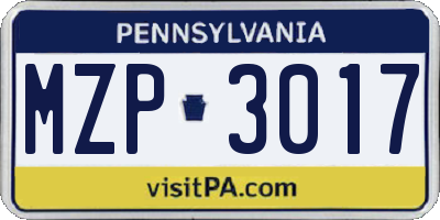 PA license plate MZP3017