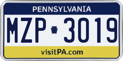 PA license plate MZP3019