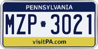 PA license plate MZP3021