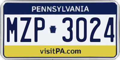 PA license plate MZP3024