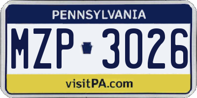 PA license plate MZP3026