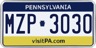 PA license plate MZP3030