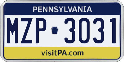 PA license plate MZP3031
