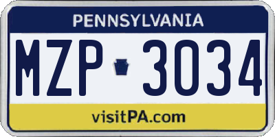 PA license plate MZP3034