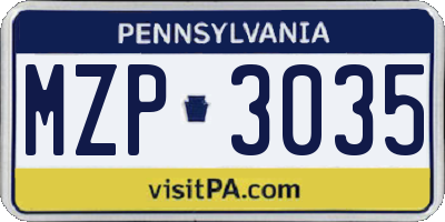 PA license plate MZP3035