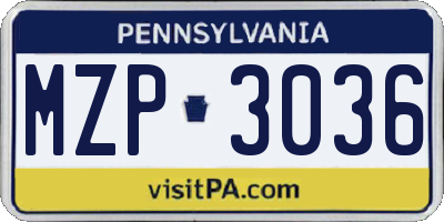 PA license plate MZP3036