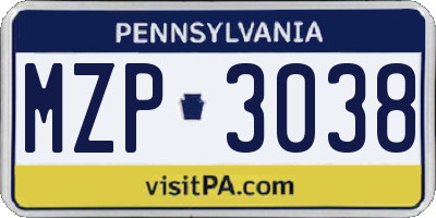 PA license plate MZP3038