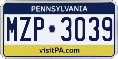 PA license plate MZP3039