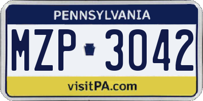 PA license plate MZP3042