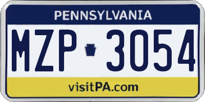 PA license plate MZP3054