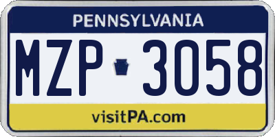 PA license plate MZP3058