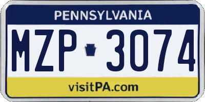 PA license plate MZP3074
