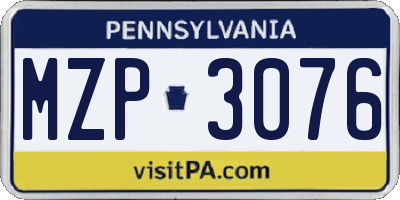 PA license plate MZP3076