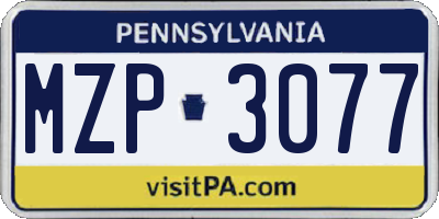 PA license plate MZP3077