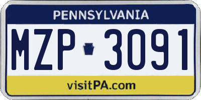 PA license plate MZP3091