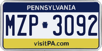 PA license plate MZP3092