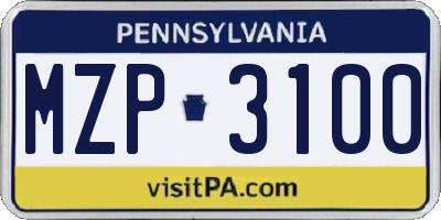 PA license plate MZP3100