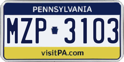 PA license plate MZP3103