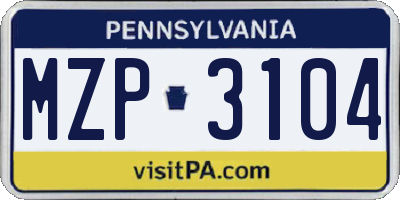 PA license plate MZP3104