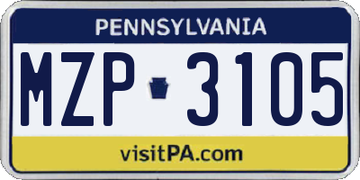 PA license plate MZP3105