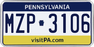 PA license plate MZP3106