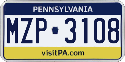 PA license plate MZP3108