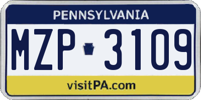 PA license plate MZP3109