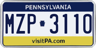 PA license plate MZP3110