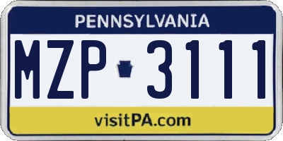PA license plate MZP3111