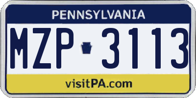 PA license plate MZP3113