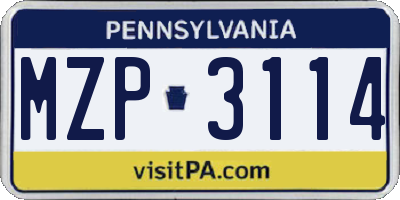 PA license plate MZP3114
