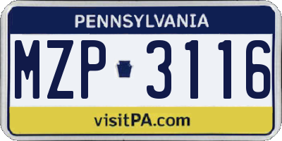 PA license plate MZP3116