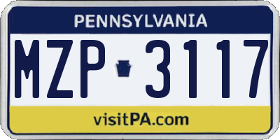 PA license plate MZP3117
