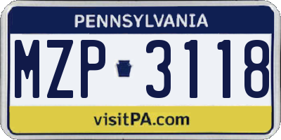 PA license plate MZP3118