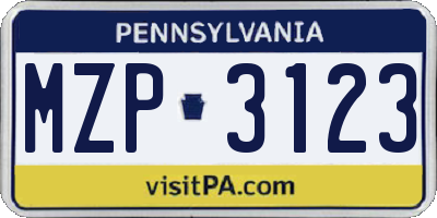 PA license plate MZP3123