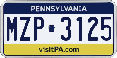 PA license plate MZP3125