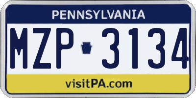 PA license plate MZP3134