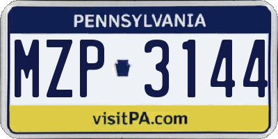 PA license plate MZP3144