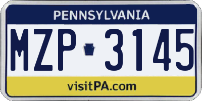 PA license plate MZP3145